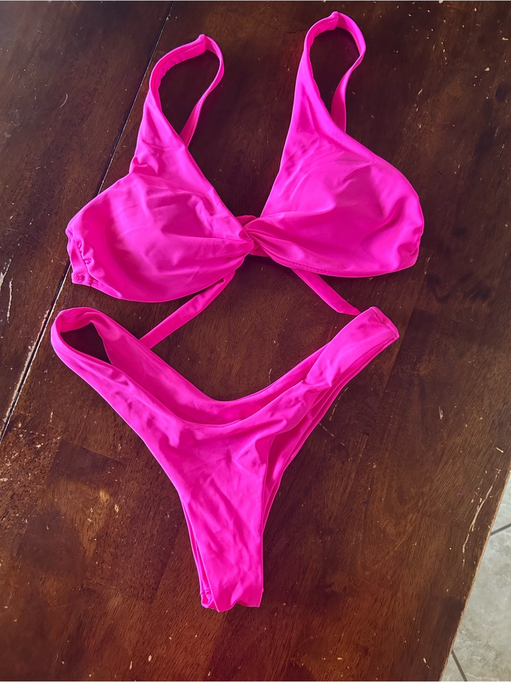 SHEIN Hot Pink Twist Front Bikini Set